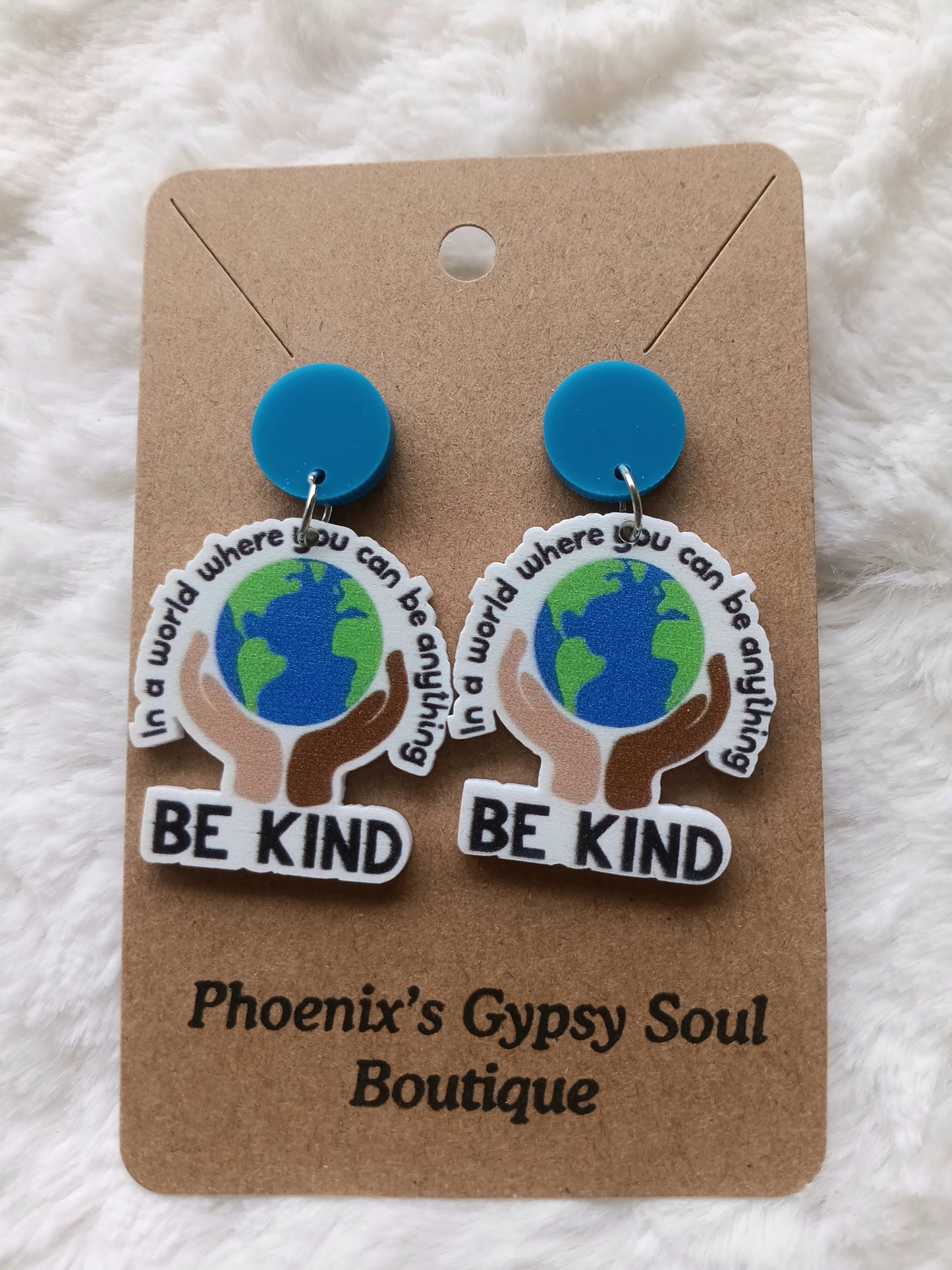 Colorful Earth Be Kind Blue Dangle Earrings