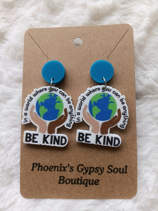 Colorful Earth Be Kind Blue Dangle Earrings