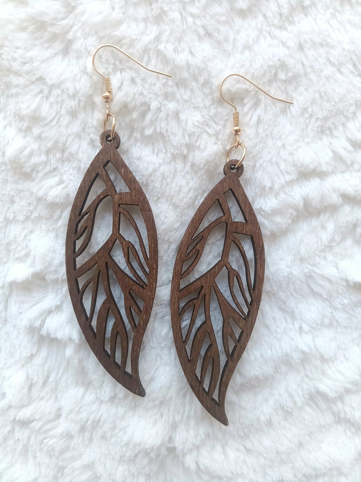 Beautiful Bohemian Wood Carved Leaf Earrings