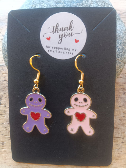 Stitched Heart doll earrings