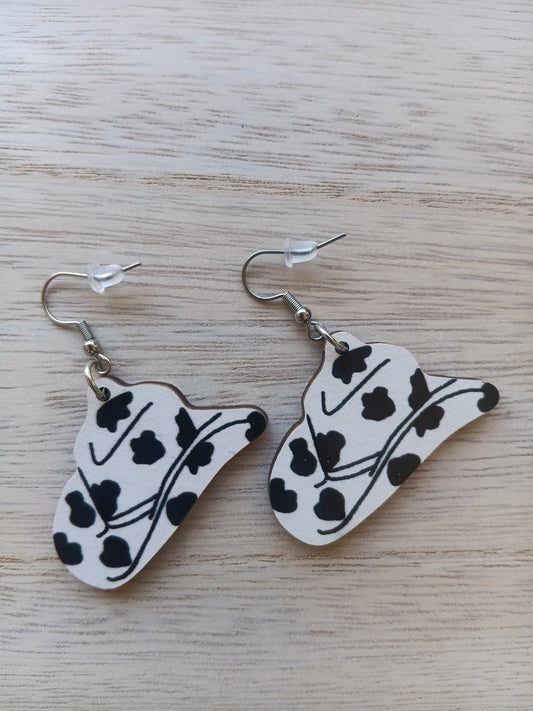 Cute Cow Print Cowboy Hat Earrings