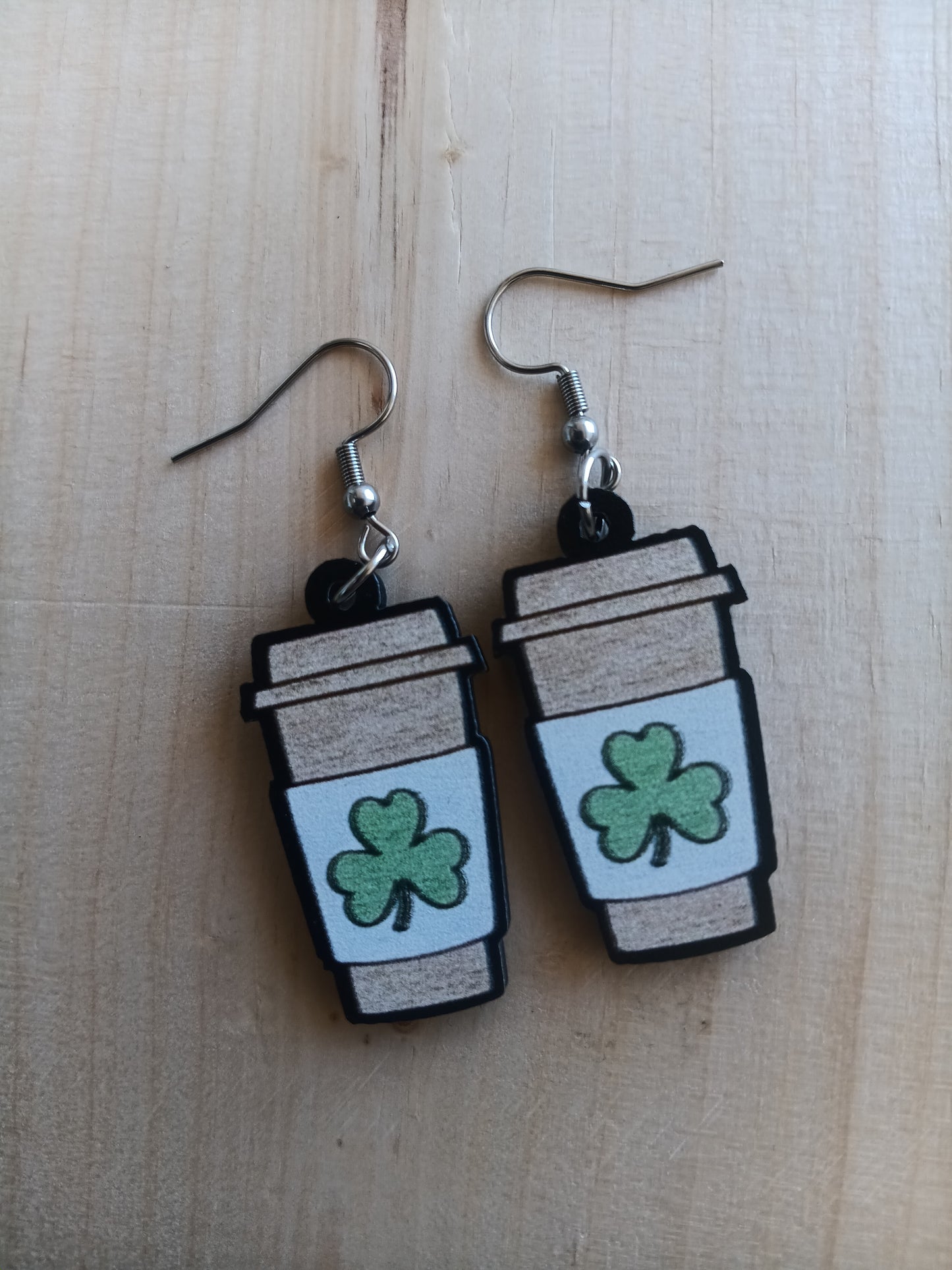 Cute St. Patrick's Day Clover coffee cup Earrings