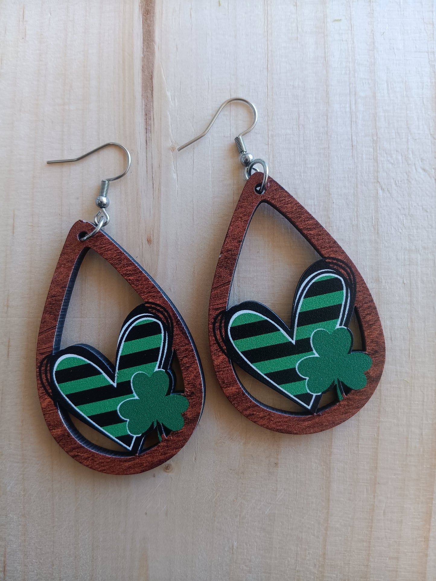 Cute St. Patrick's Day Striped Heart Earrings
