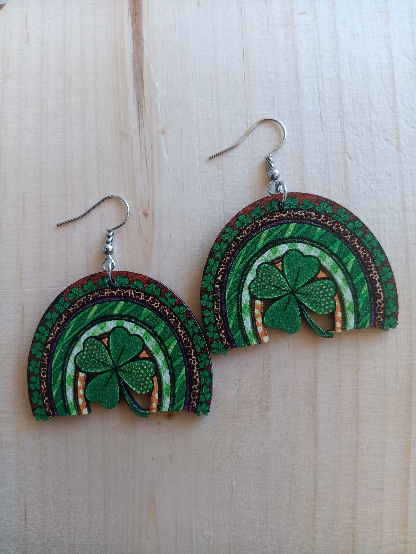 Cute St. Patrick's Day Clover Rainbow Earrings