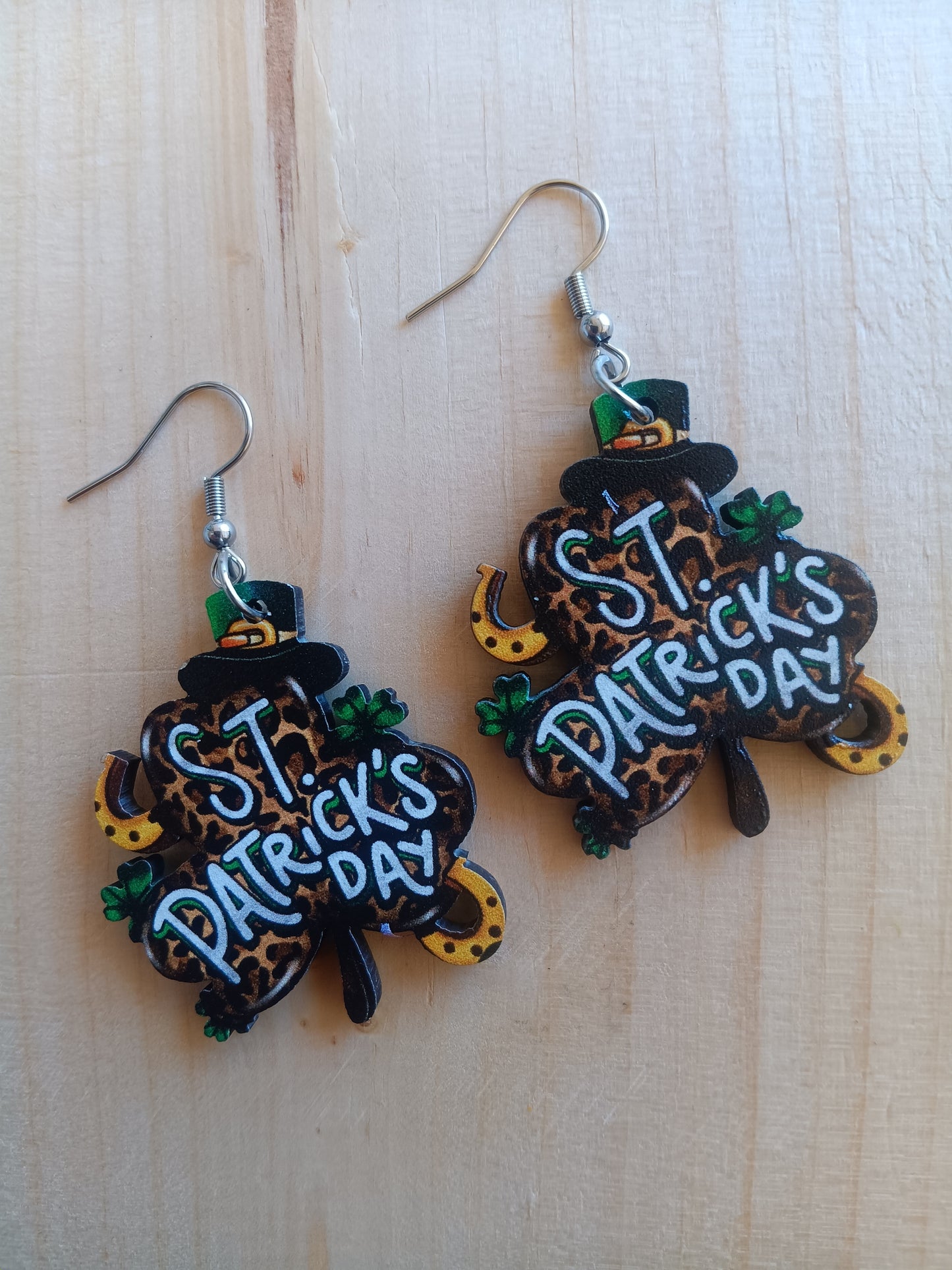 Fun St. Patrick's Day animal print Clover Earrings