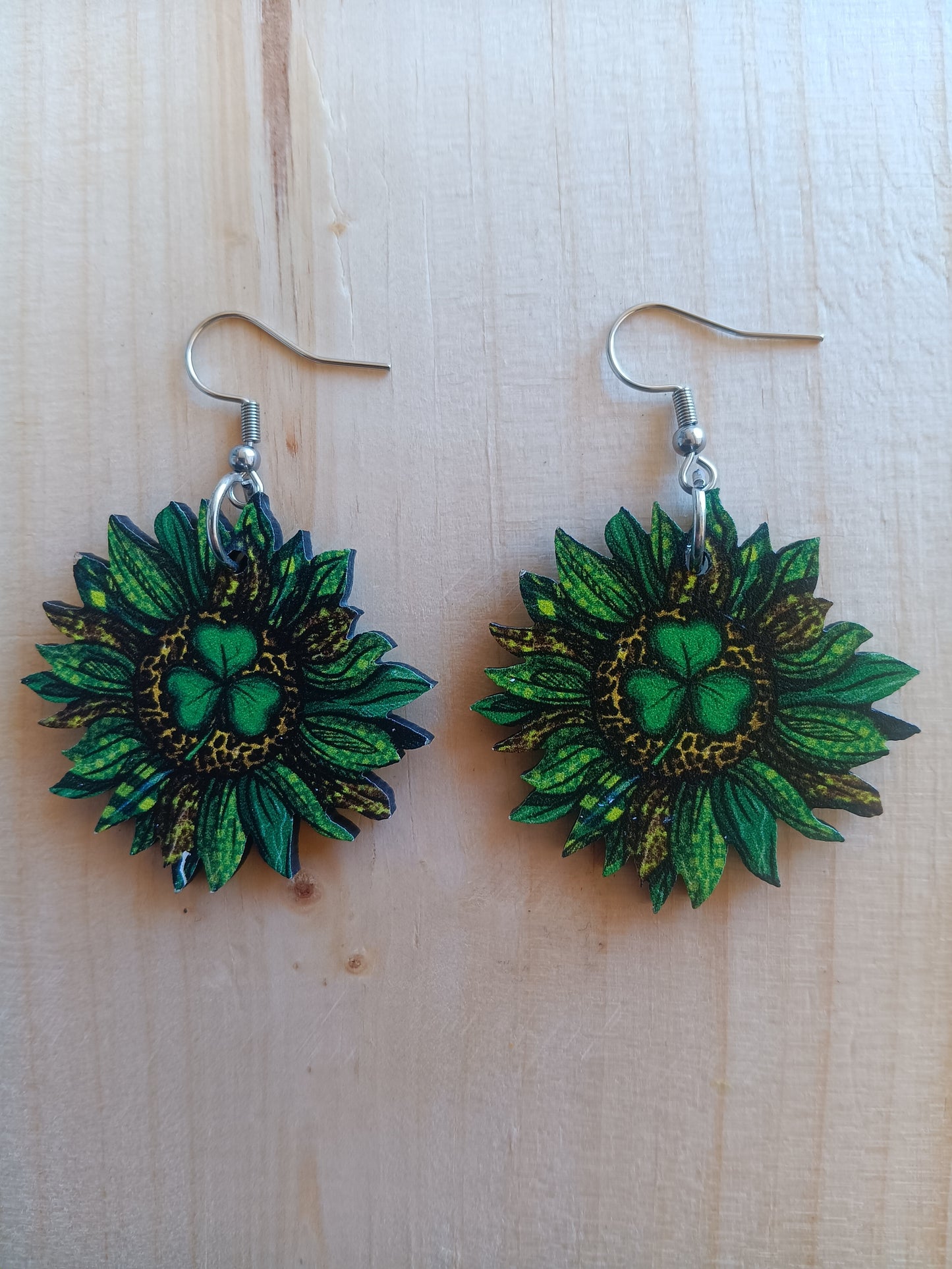 Boho St. Patrick's Sunflower Day Clover Earrings