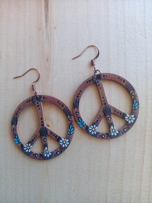 Fun Floral Peace sign Leather Earrings