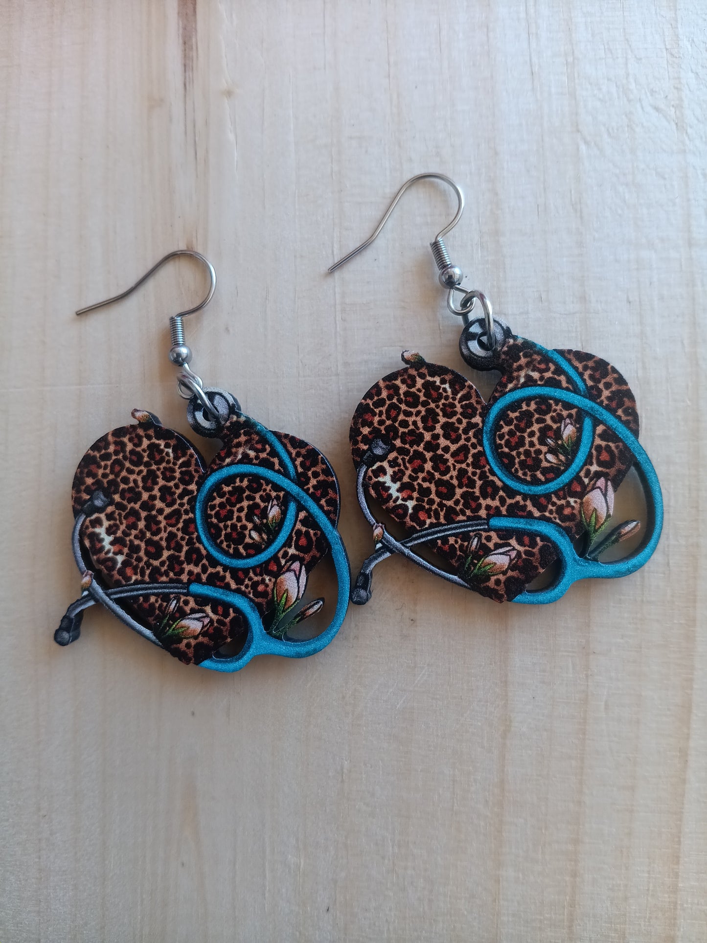 Cute Animal print heart stethoscope earrings