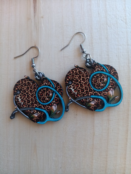 Cute Animal print heart stethoscope earrings