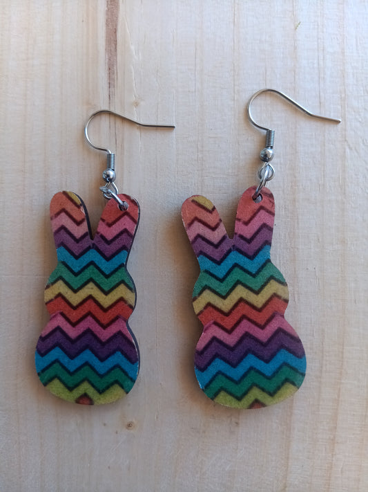 Colorful Rainbow Easter Bunny Earrings