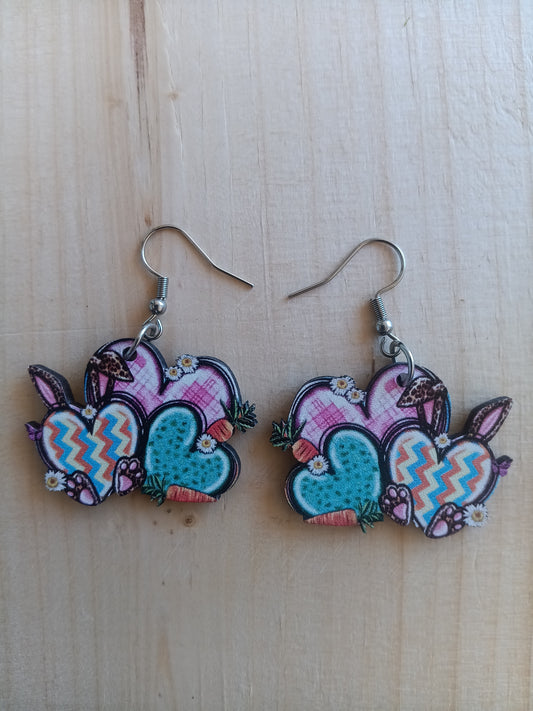 Fun Bunny Ear Hearts Easter Earrings