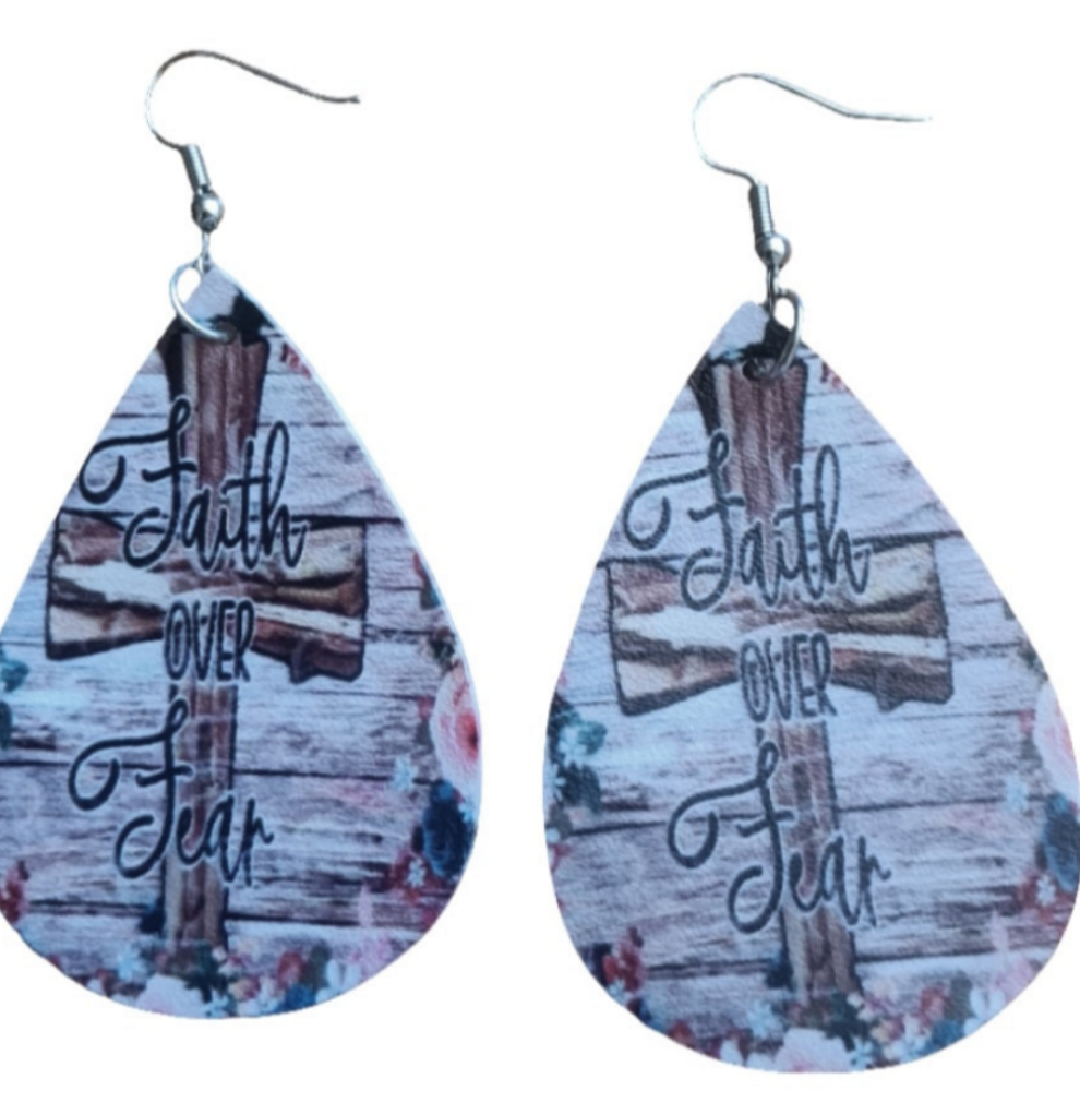 Beautiful Faith Over Fear Cross Earrings