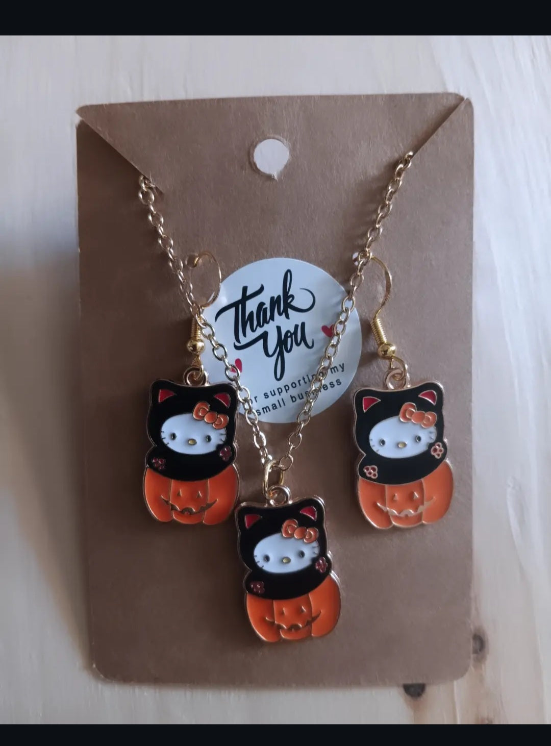 Adorable Halloween Kitty Jewelry Set Necklace/Earrings