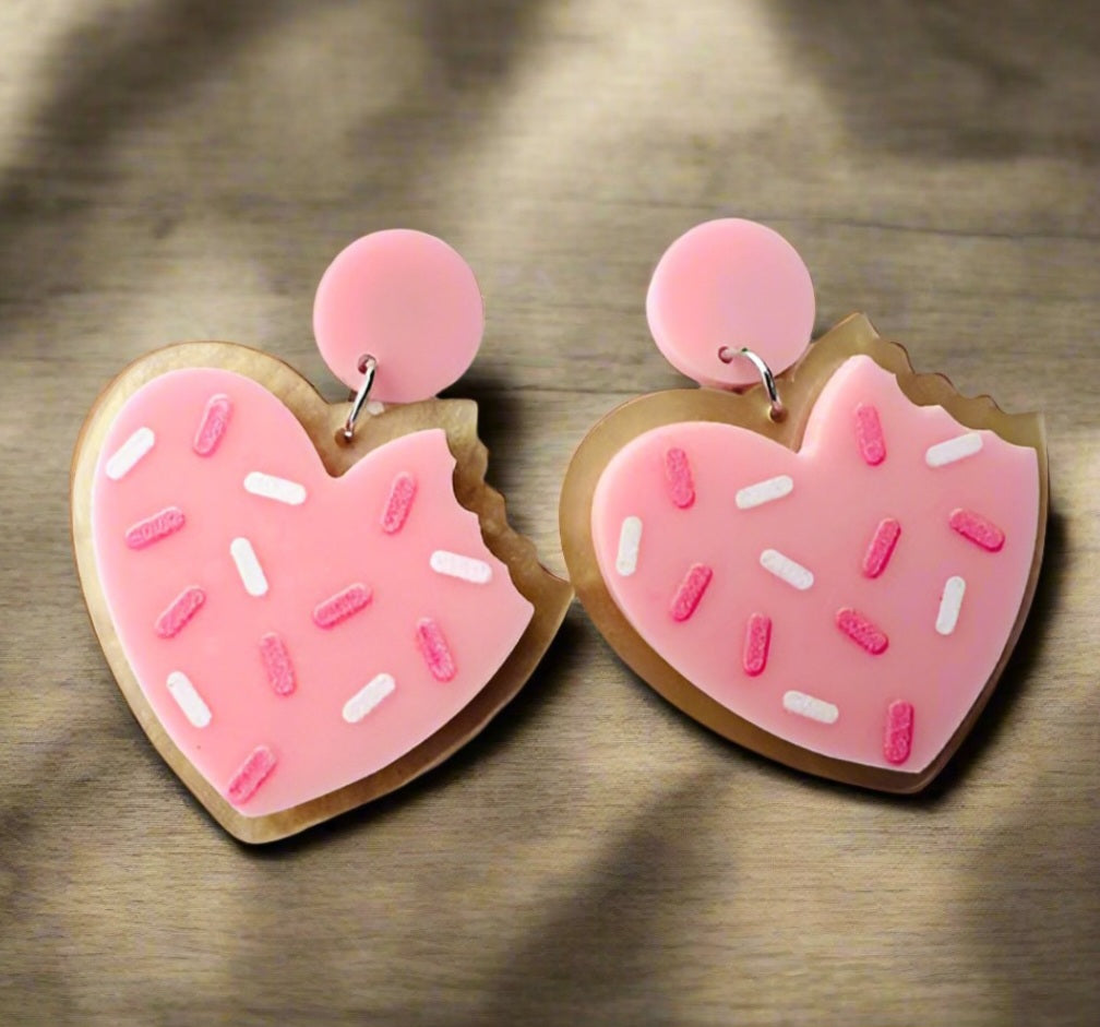 Adorable Heart Candy Cookie Dangle Stud Earrings