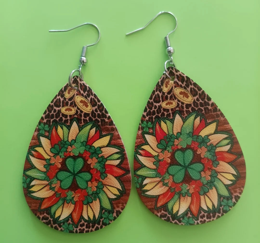 Colorful Lucky Sunflower Clover Earrings