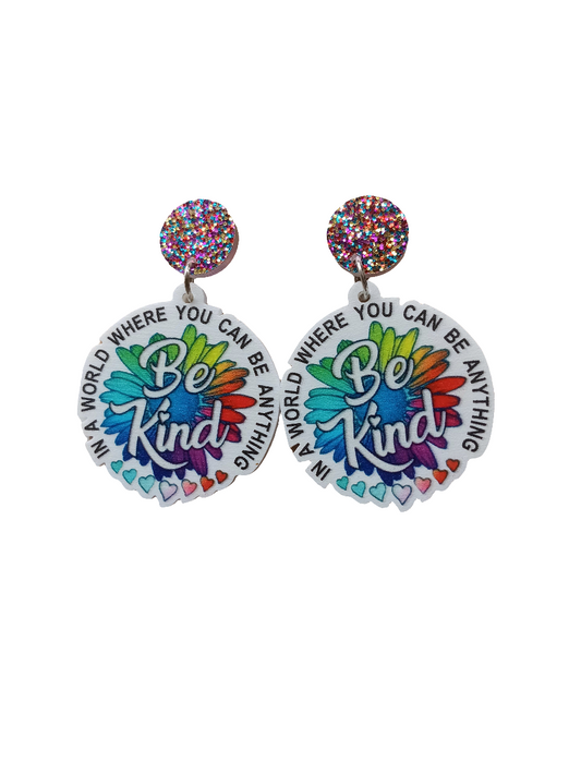 Be Kind Glitter Rainbow Sunflower Acrylic Earrings