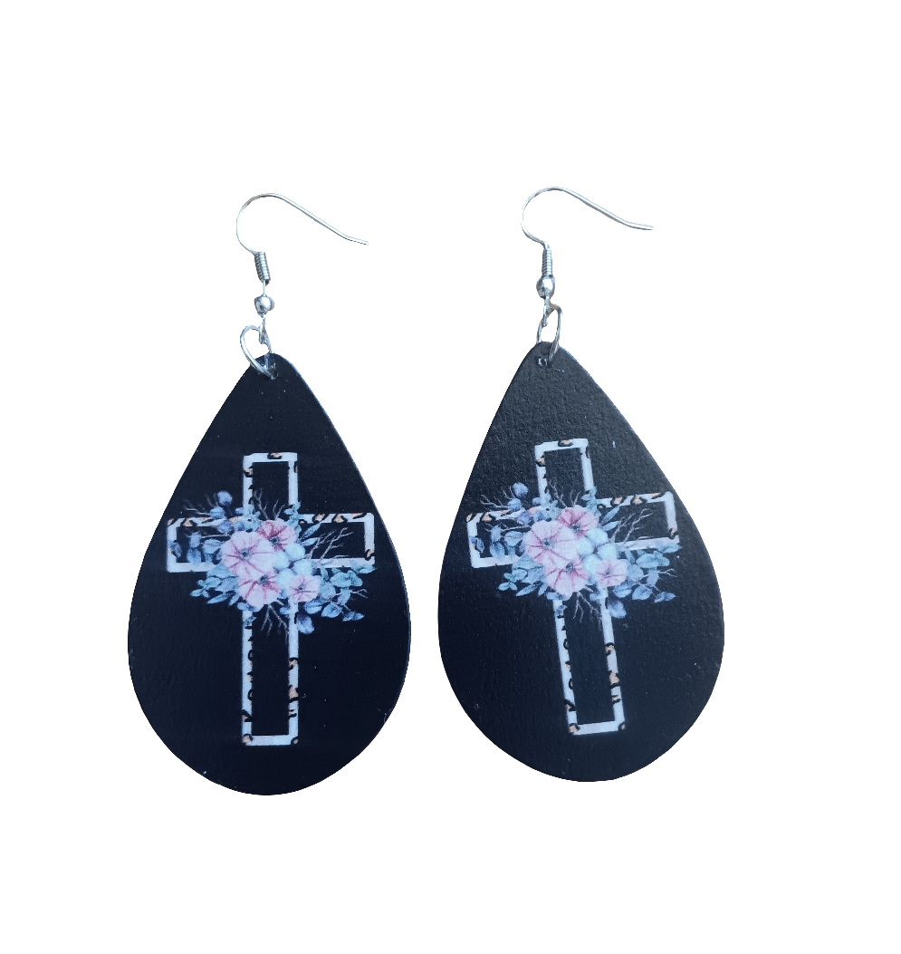 Beautiful Animal Print Floral Cross Earrings
