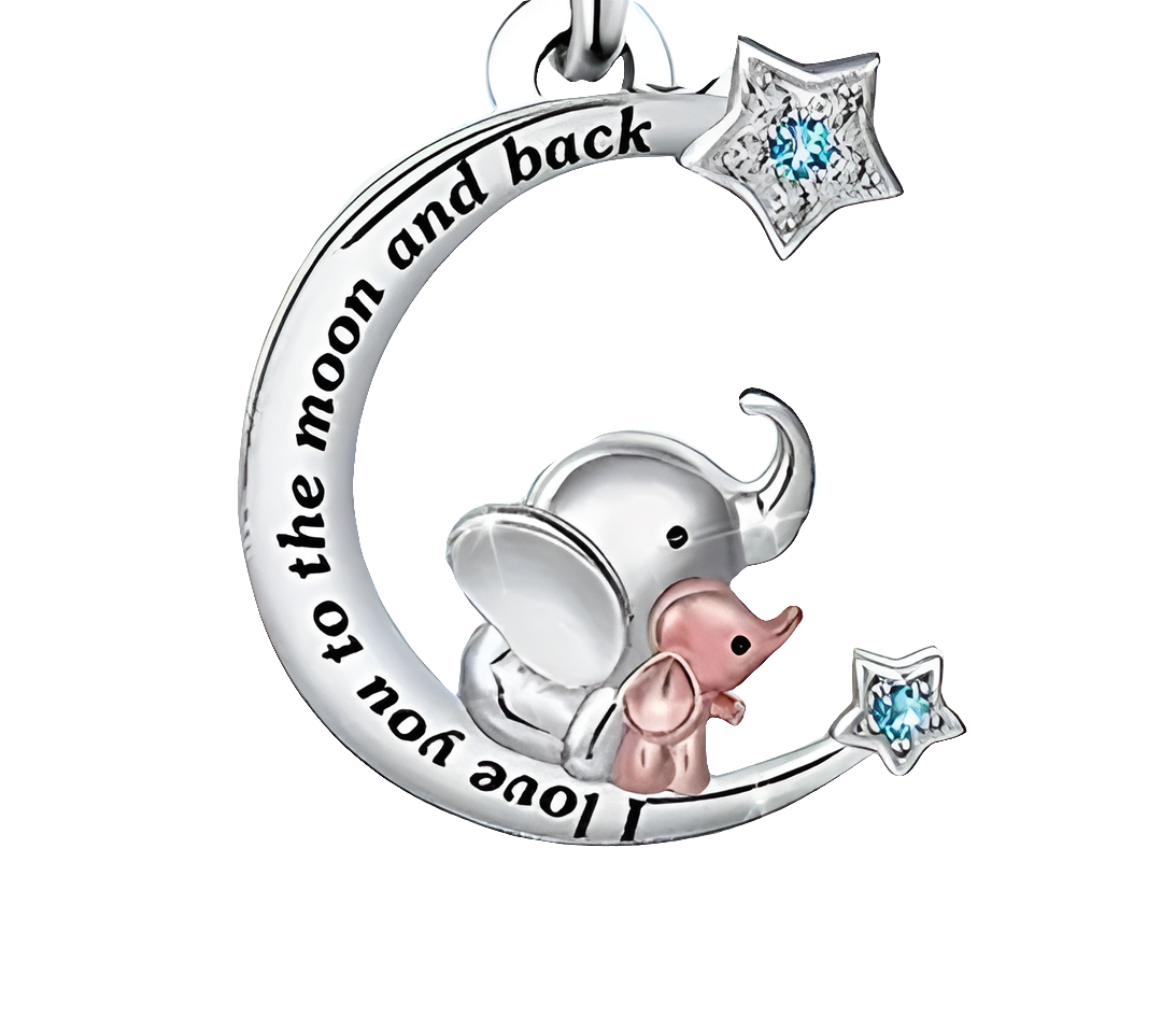 Cute I love you to the moon and back baby elephant moon necklace