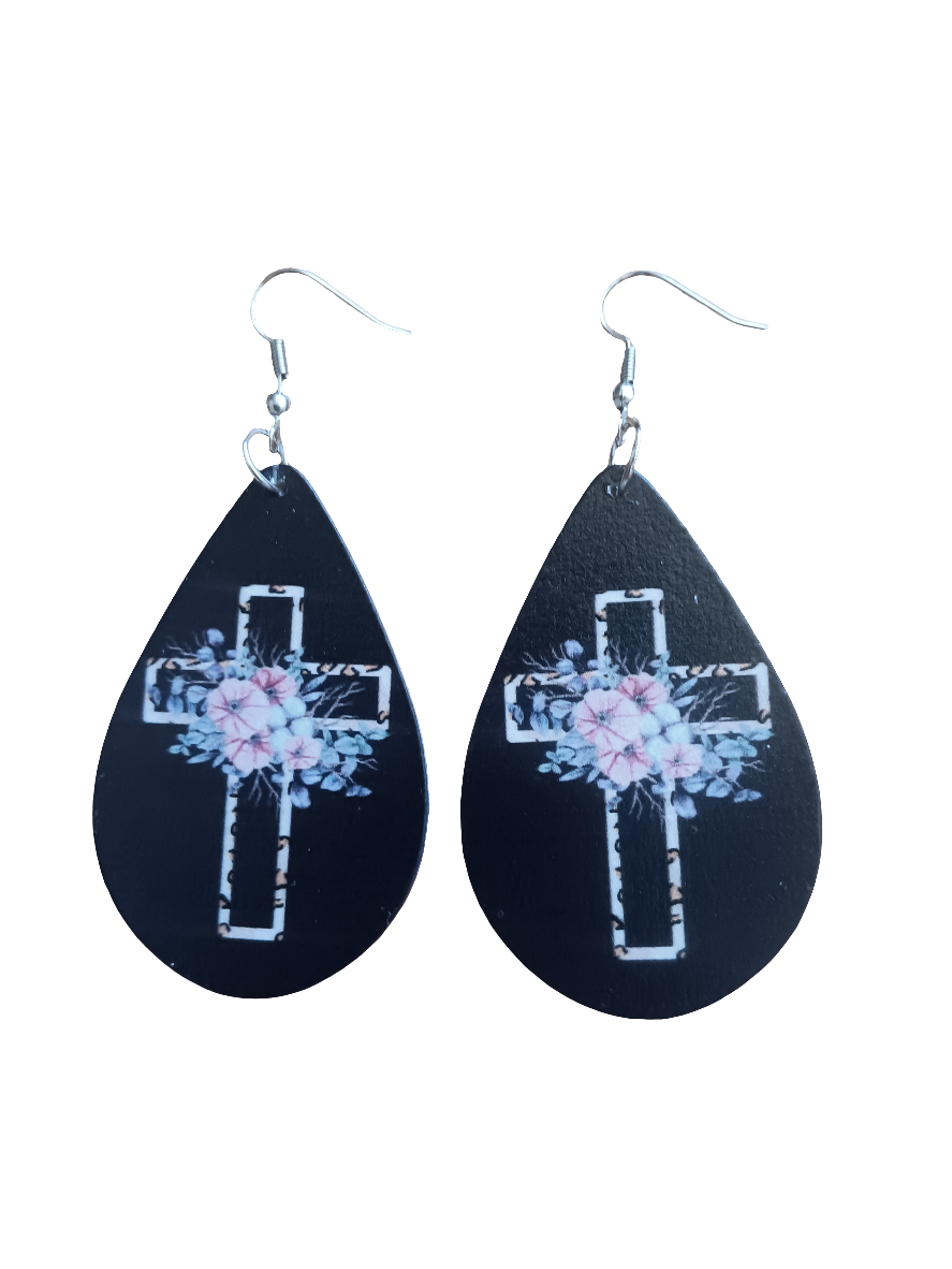 Beautiful Animal Print Floral Cross Earrings