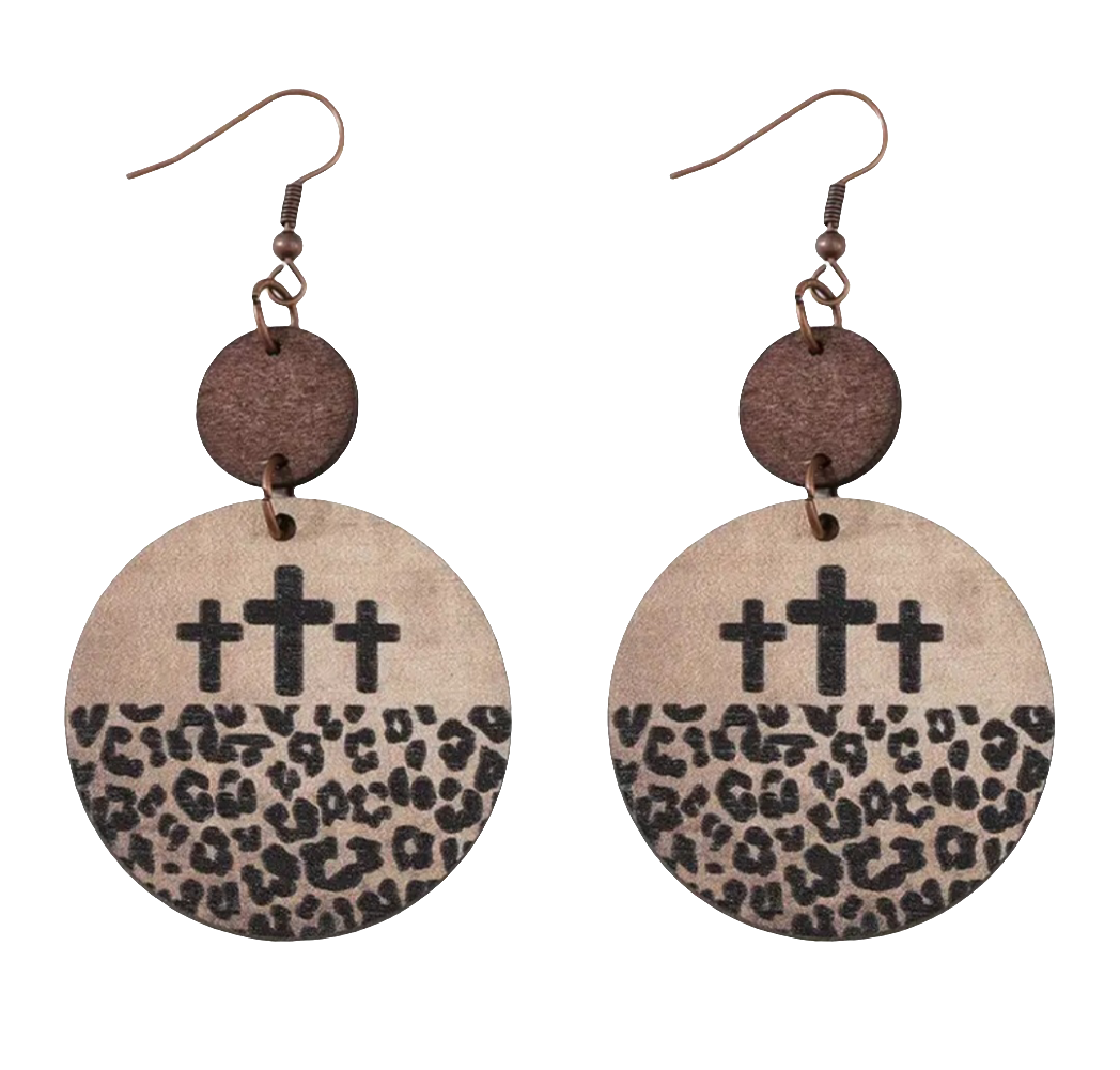 Beautiful 3 Crosses Animal Print Earrings