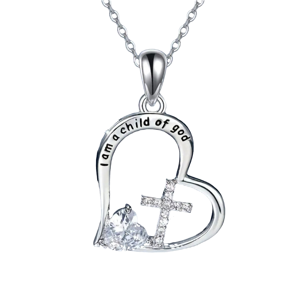 Gorgeous I am a Child of God Heart Cross Faith Necklace