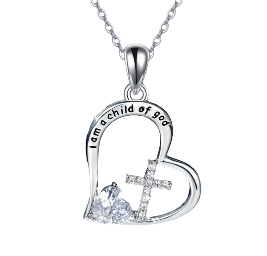 Gorgeous I am a Child of God Heart Cross Faith Necklace