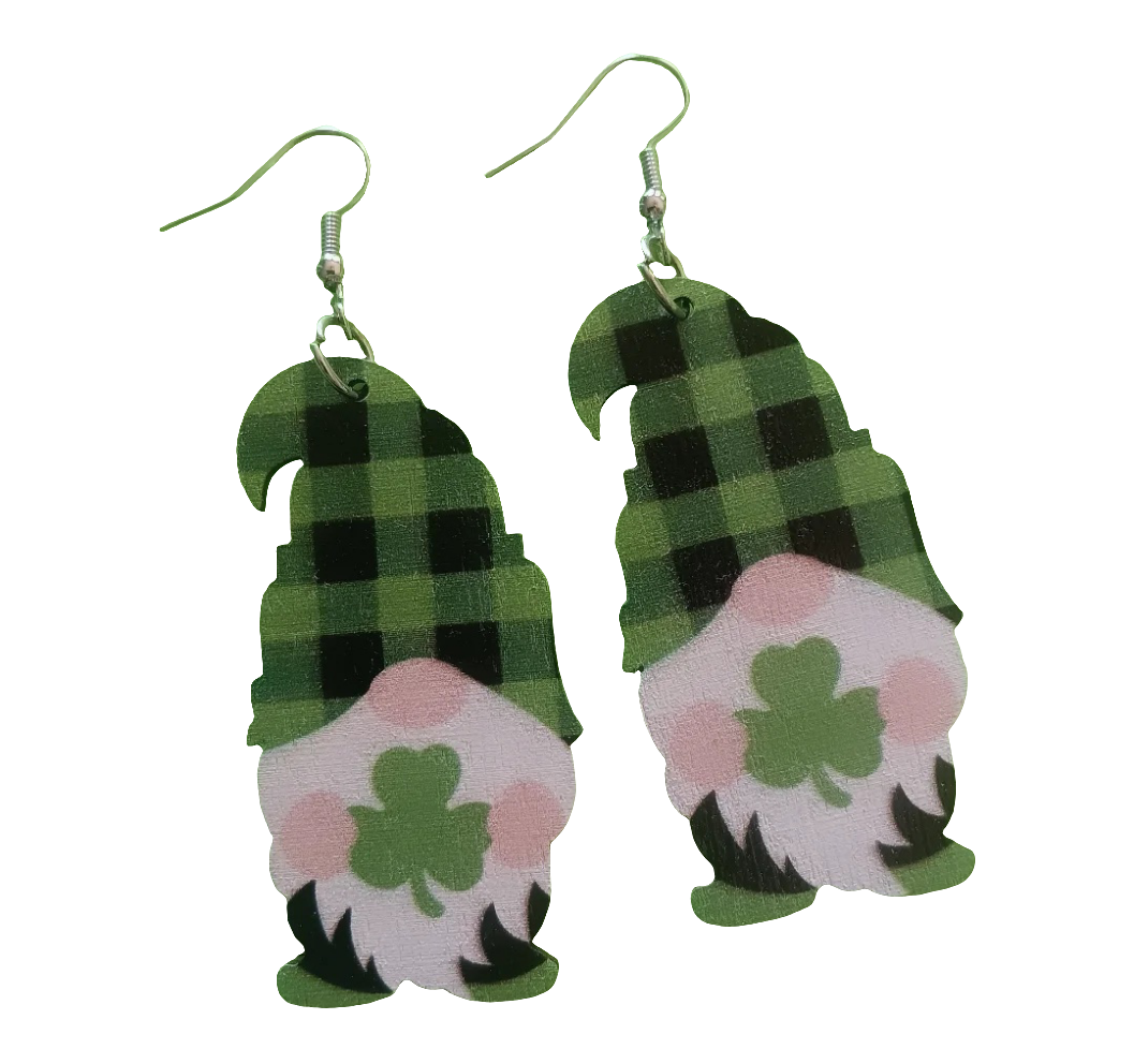 Cute Plaid Clover Gnome earrings