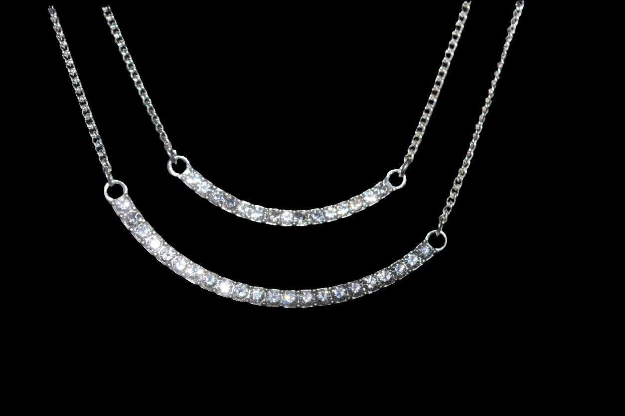 Double curve Balance Bar Semi-Circle Necklace Set W/Pave Rhinestones