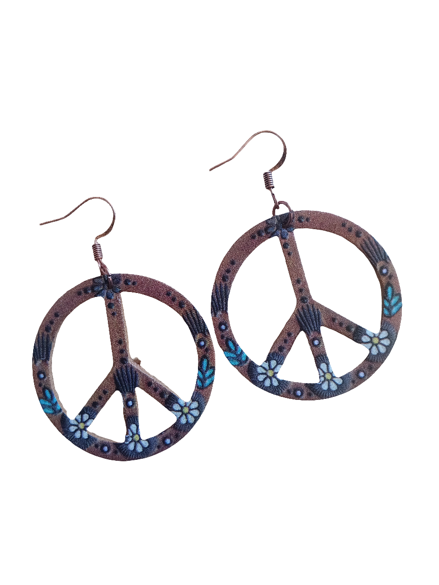 Fun Floral Peace sign Leather Earrings