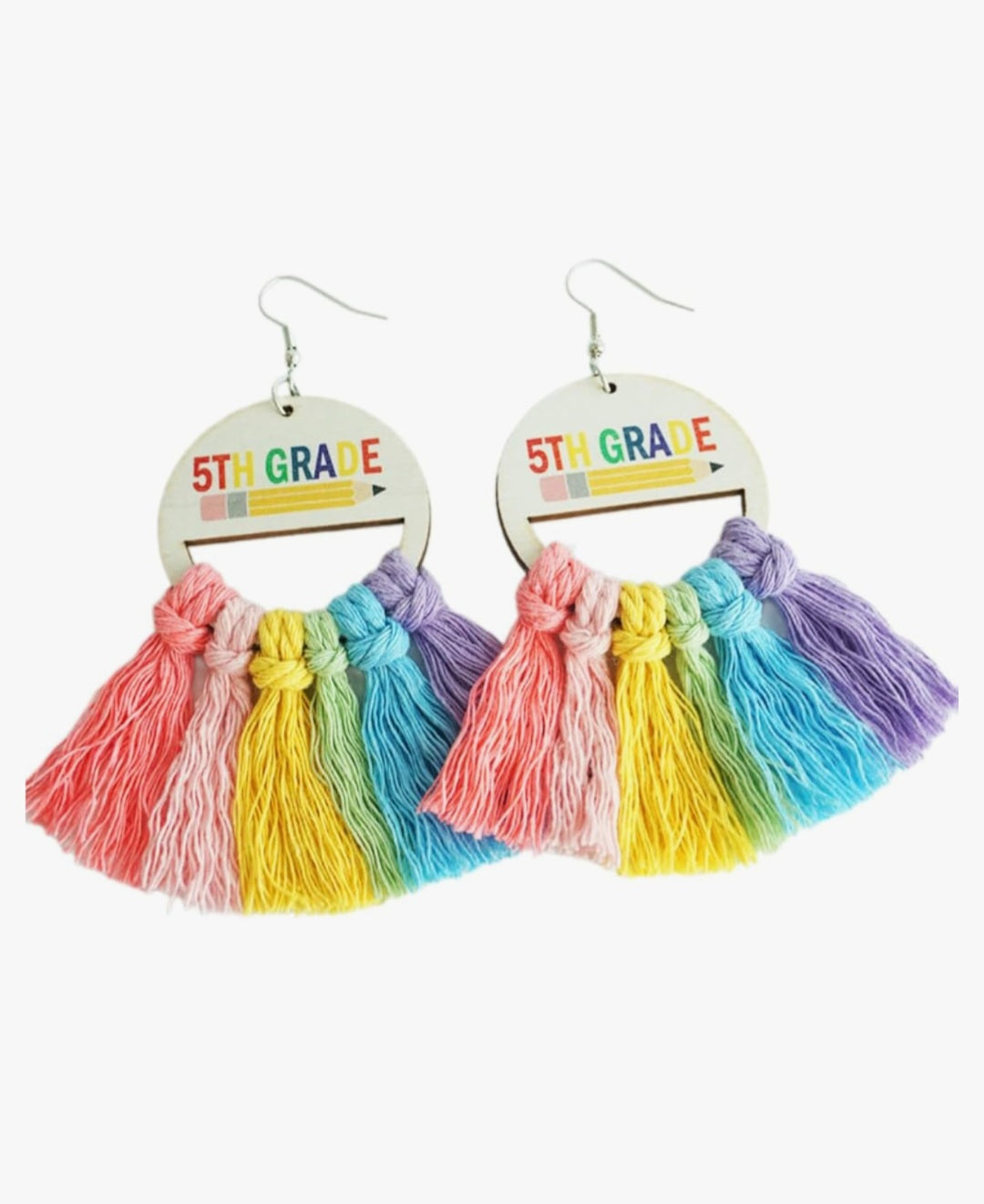 Colorful Rainbow Tassel Boho Grade Wooden Earrings