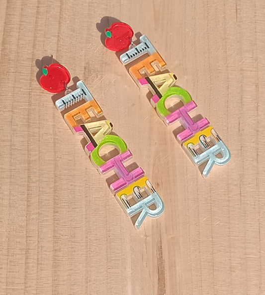 Teacher Apple Drop Stud Earrings