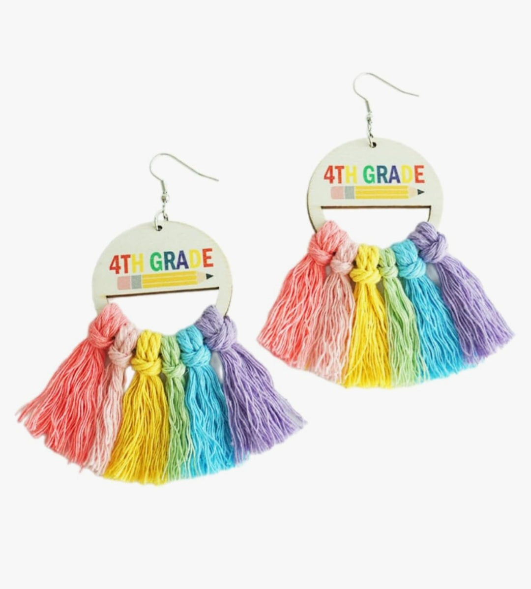 Colorful Rainbow Tassel Boho Grade Wooden Earrings