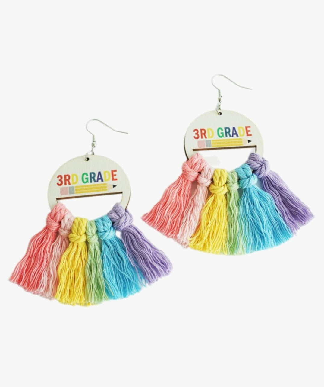 Colorful Rainbow Tassel Boho Grade Wooden Earrings