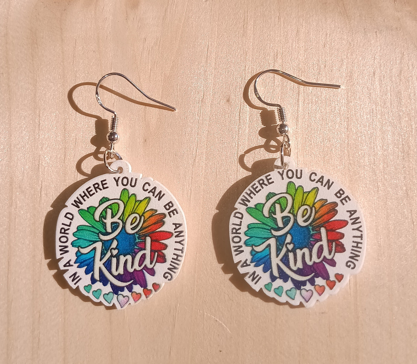 Be Kind Glitter Rainbow Sunflower Acrylic Earrings
