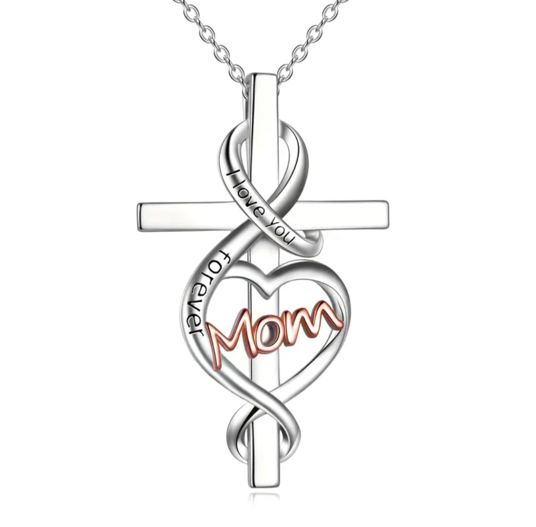 I love you Forever Mom Cross Heart Necklace