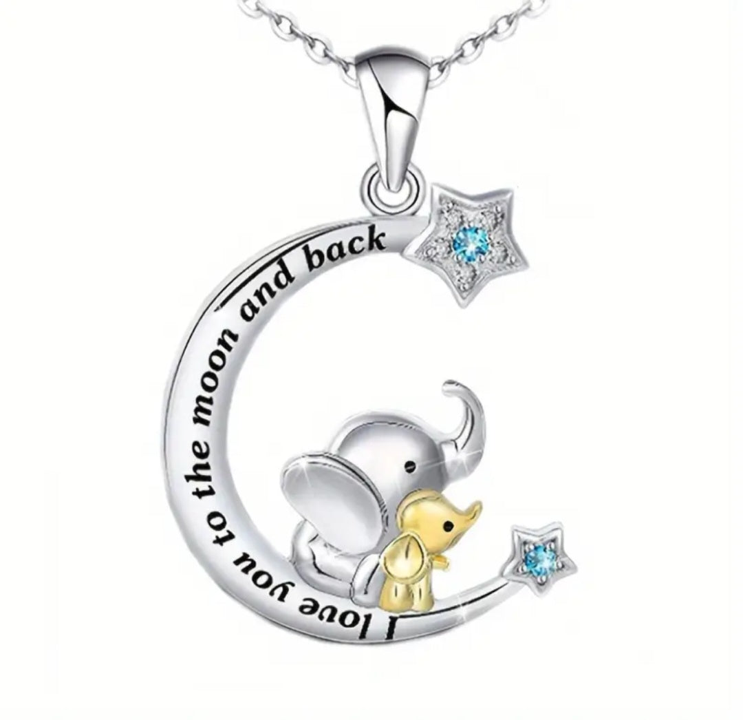 Cute I love you to the moon and back baby elephant moon necklace