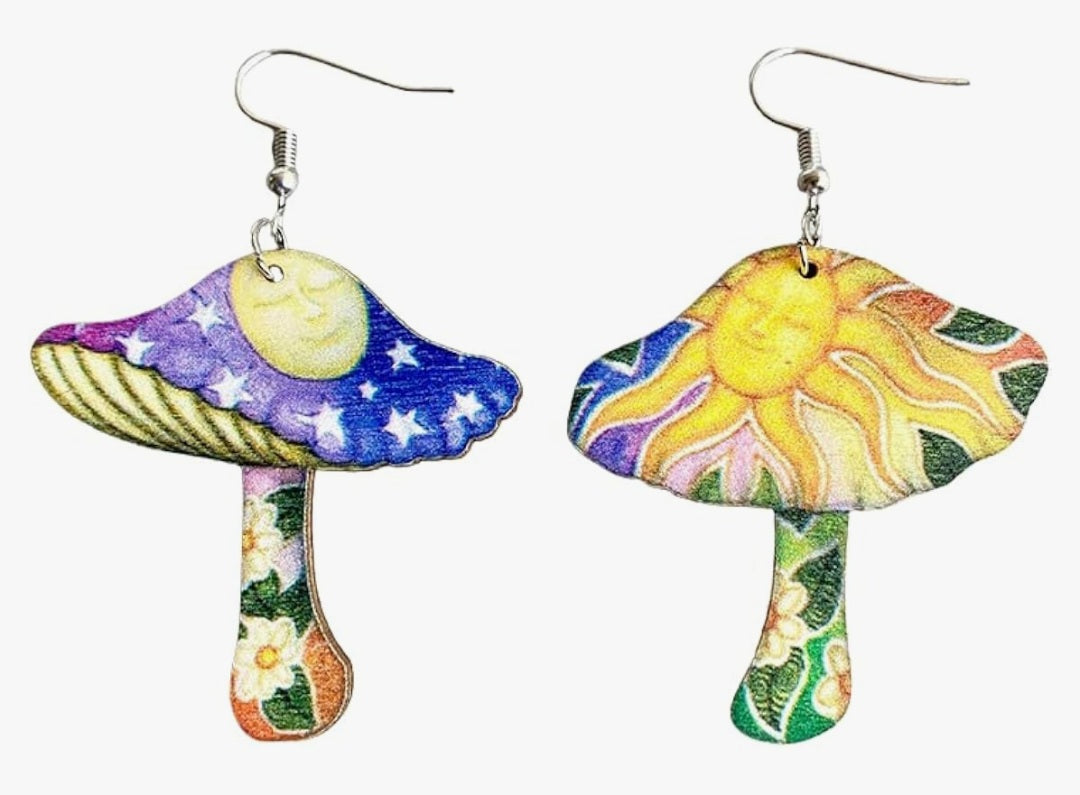 Fun Bohemian Moon & Sun Mushroom Earrings