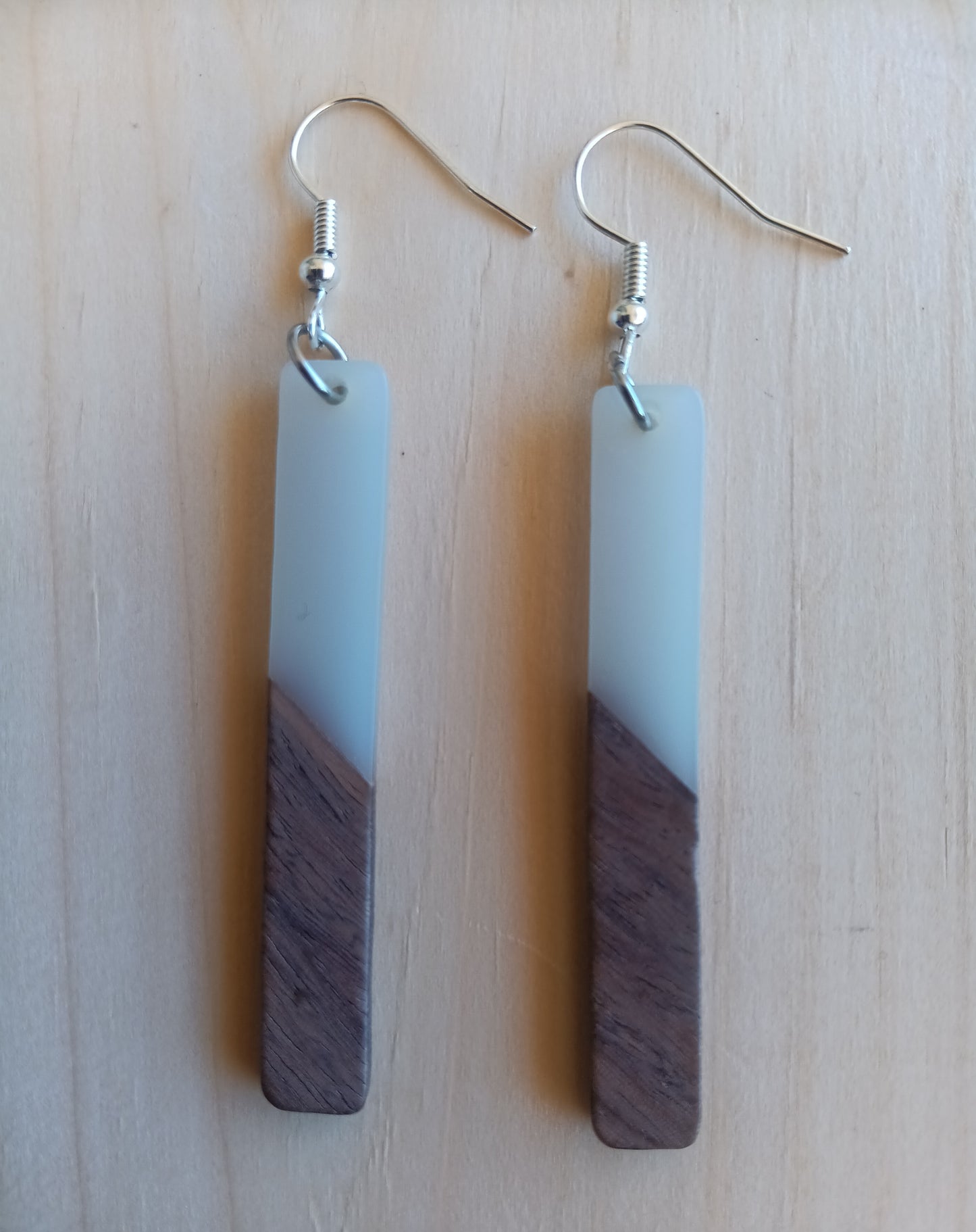Smokey Gray Resin & Wood Block Earrings