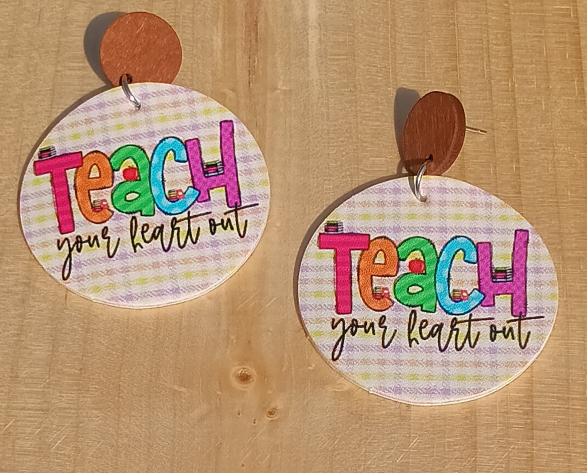 Teach your heart out Wood & Leather Dangle Stud Earrings