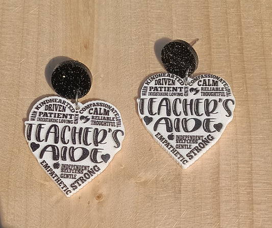 Heartfelt Teachers Aide Stud Dangle Earrings