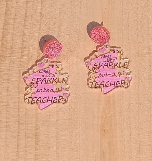 Sparkle Teacher Pink Stud Earrings