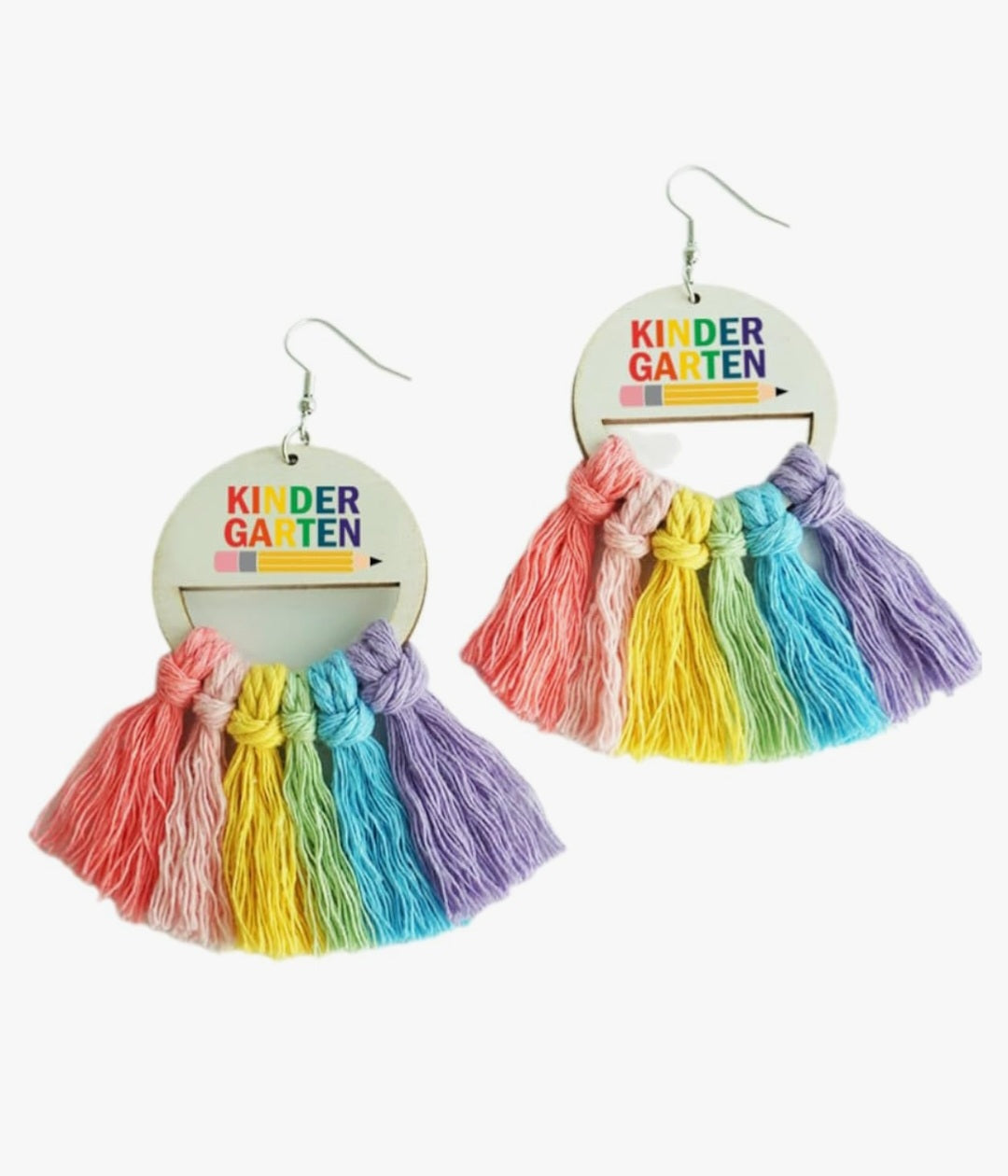 Colorful Rainbow Tassel Boho Grade Wooden Earrings