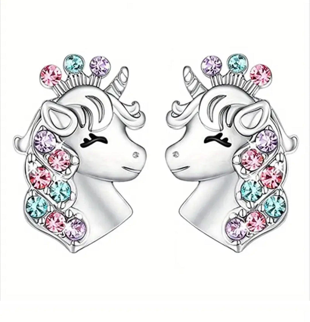 Beautiful Unicorn Rhinestone Stud Earrings