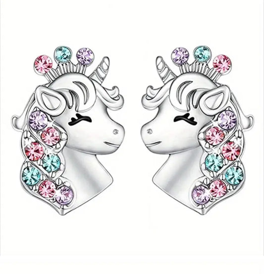 Beautiful Unicorn Rhinestone Stud Earrings
