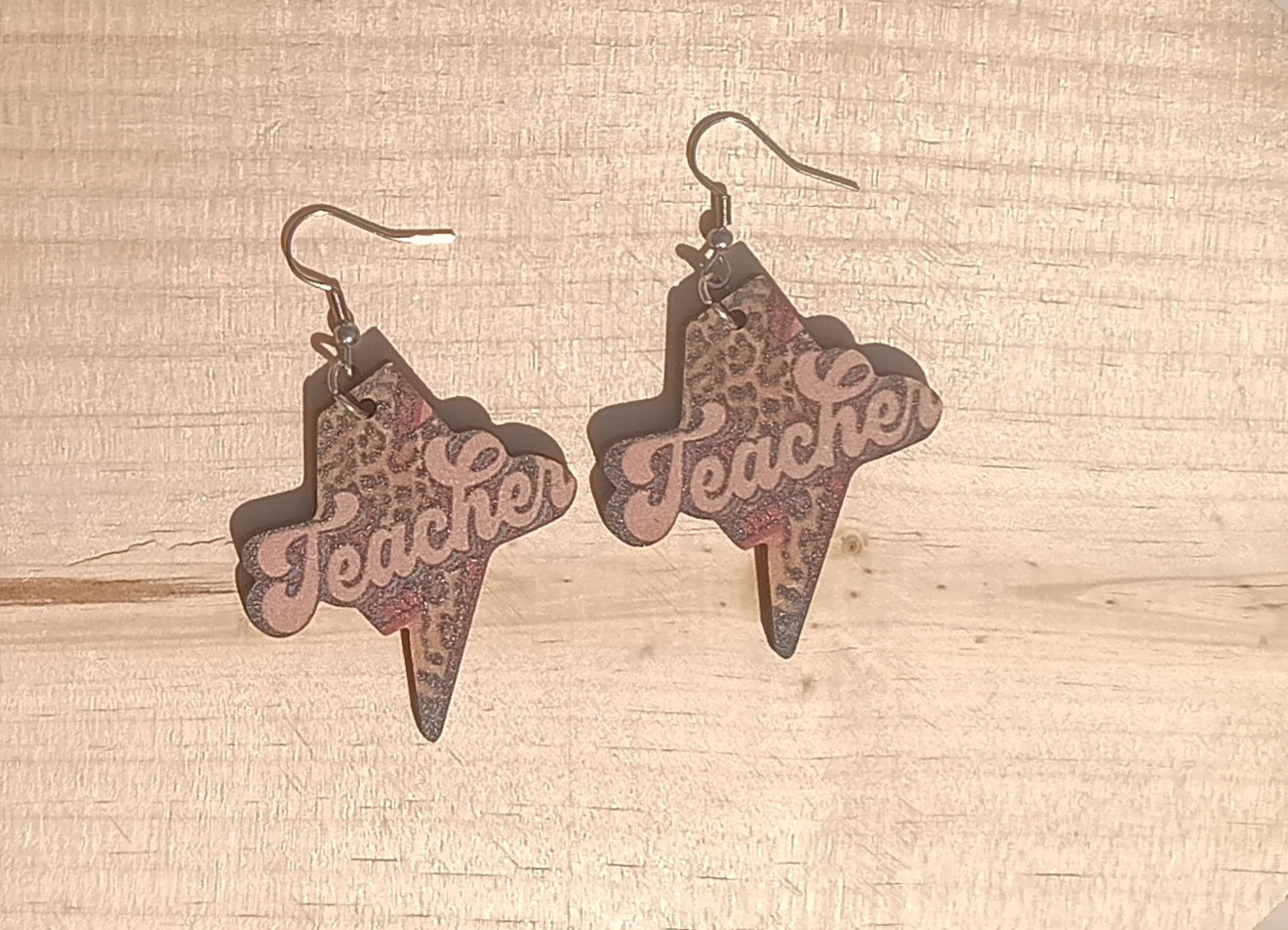 Teacher Animal Print Lightening Bolt Earrings