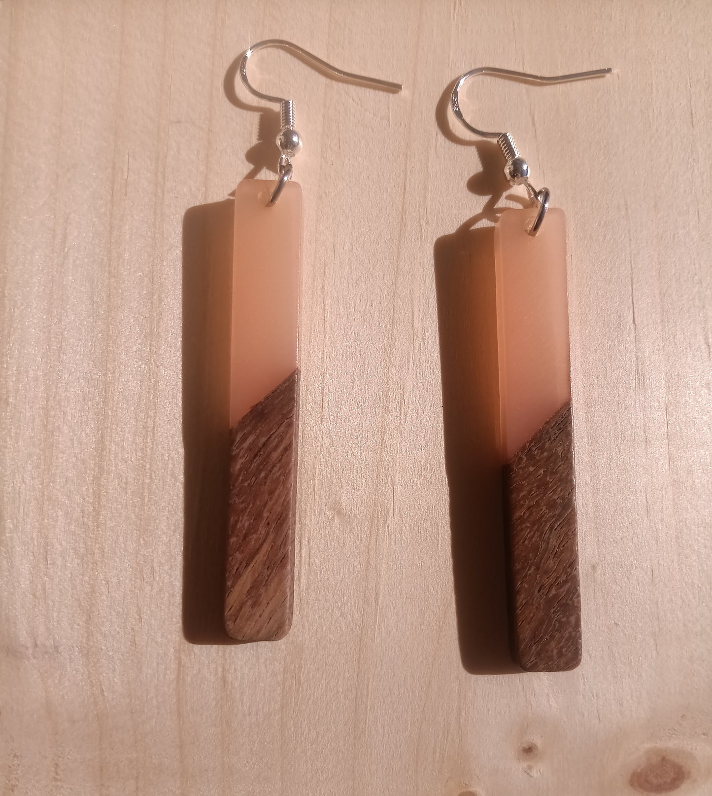 Dusty Pink Mauve Resin & Wood Block Earrings