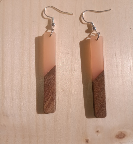 Dusty Pink Mauve Resin & Wood Block Earrings