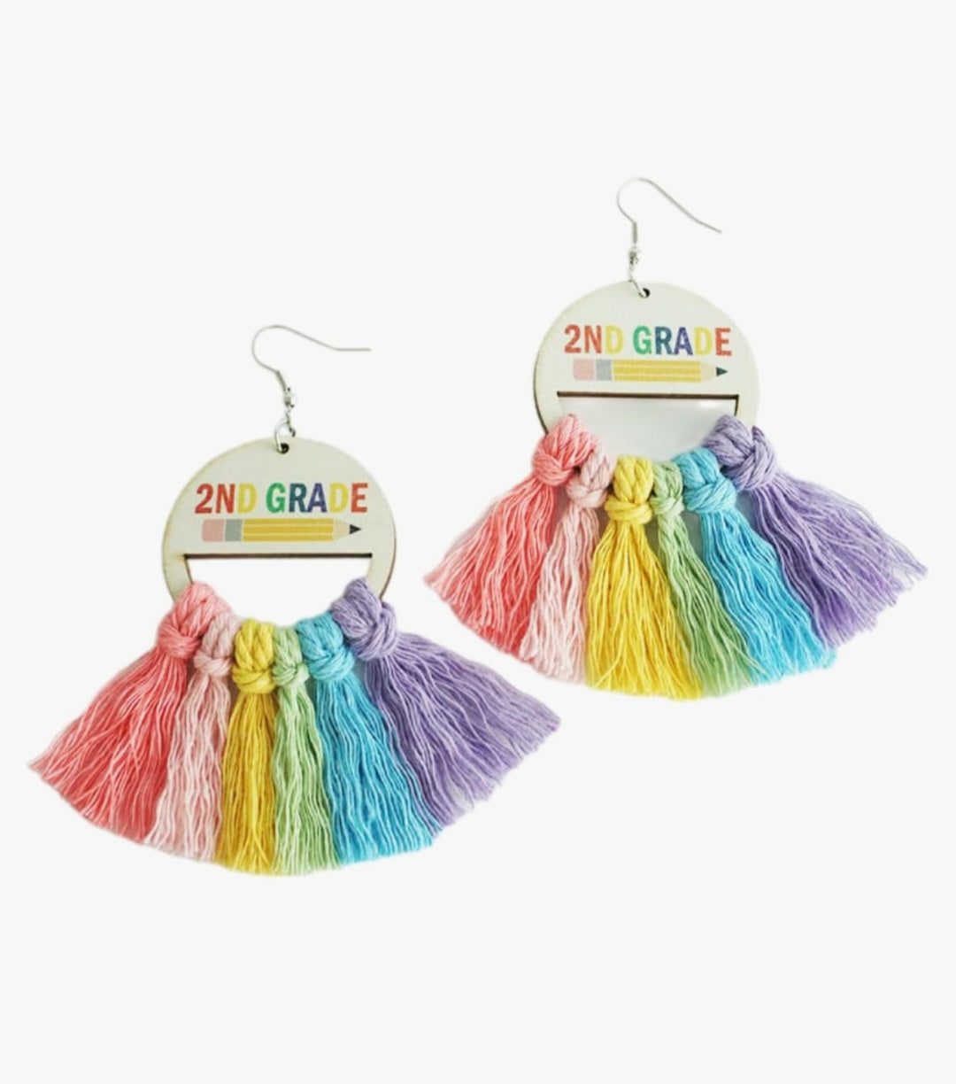 Colorful Rainbow Tassel Boho Grade Wooden Earrings