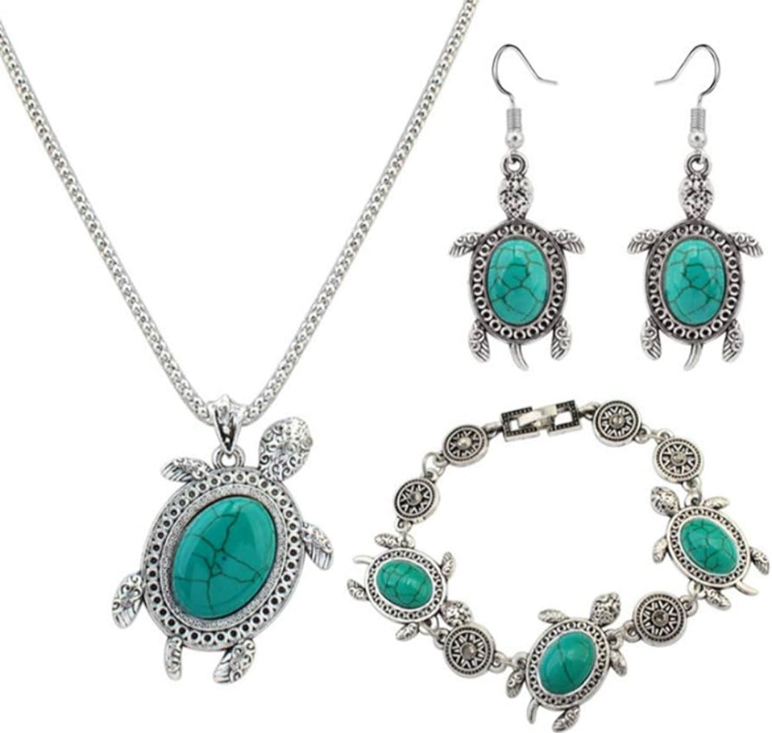 Beautiful Boho Vintage Style Turquoise Turtle Gift Set