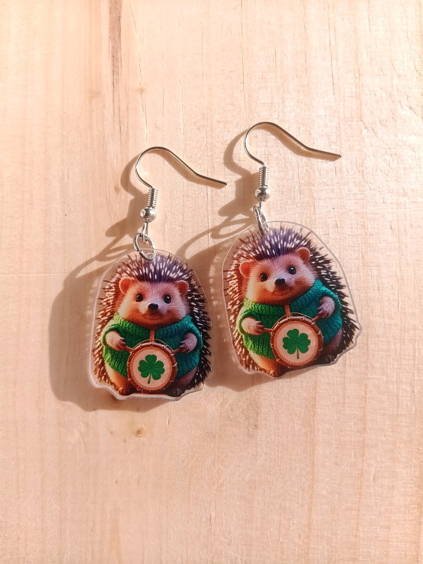Adorable Clover Hedgehog St. Patrick's Day Earrings